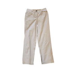 Ruby Rd cream straight leg pants with pockets and elastic waist, size 6